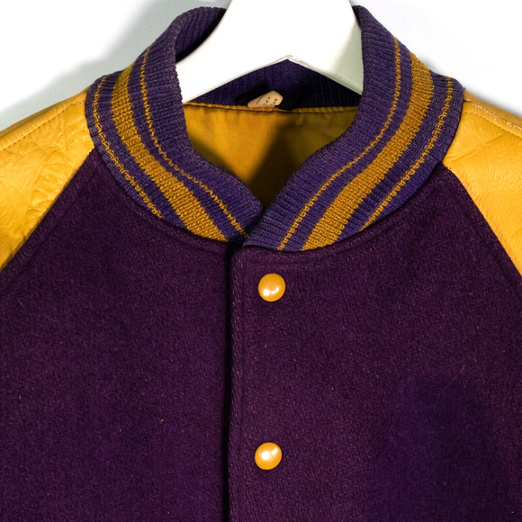 VTG 1960s Butwin Purple Gold Leather & Wool Letterman Jacket 42 - Picture 5 of 16